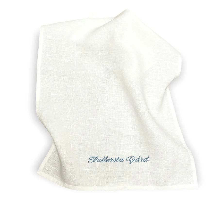 2- pack kökshandduk 100% linne med brodyr, offwhite