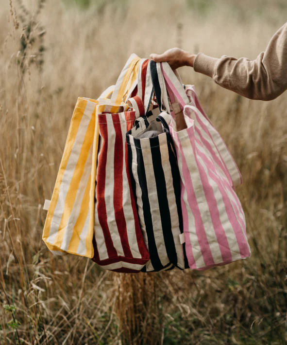 OMOM Ekologisk Tygkasse / Tote bag ORIGINAL -Randig RÖD - Bild 3